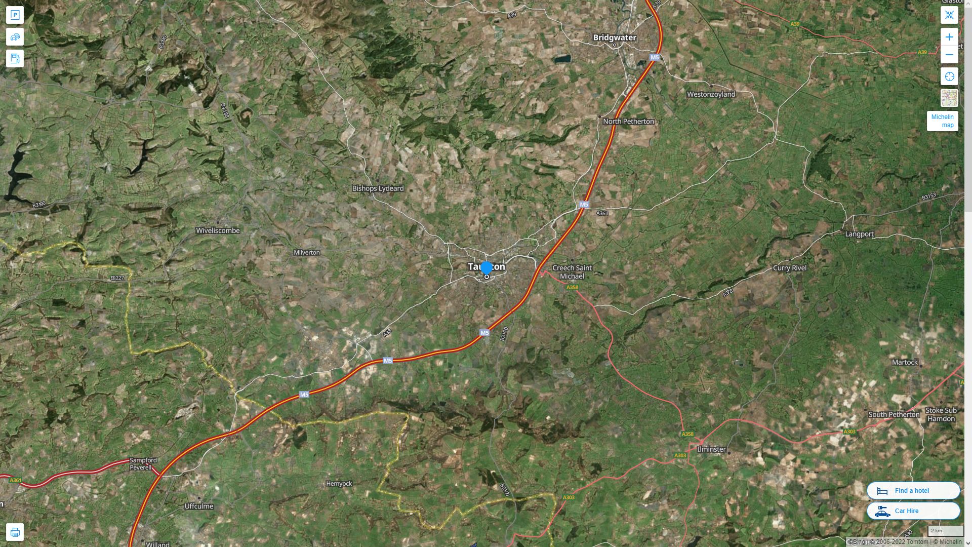 Taunton Royaume Uni Autoroute et carte routiere avec vue satellite
